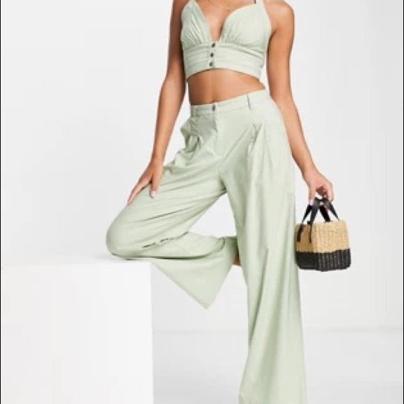 Zara Pants & Jumpsuits Nwt Zara Sage Green Wide Leg Trousers Pants